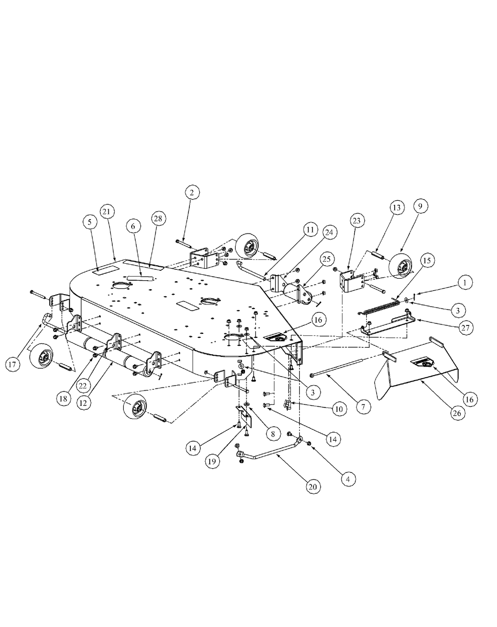 Fabricated Float Deck Wheel Assembly Diagram and Parts List for HF1954 55AF3DAW150-WAM Cub Cadet Lawn Mower